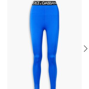 Dolce & Gabbana Electric Blue Logo Waist Leggings